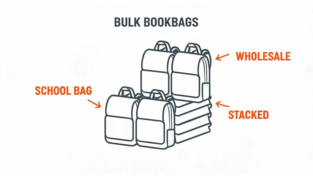 Stacked bulk school bookbags ready for wholesale distribution