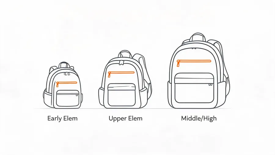 Diagram of bookbag sizes by grade level for bulk orders