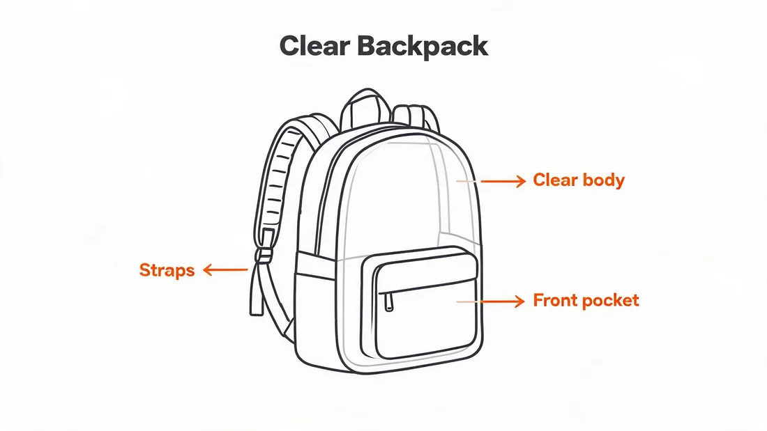 Wholesale clear backpacks with a transparent body, front pocket and padded straps