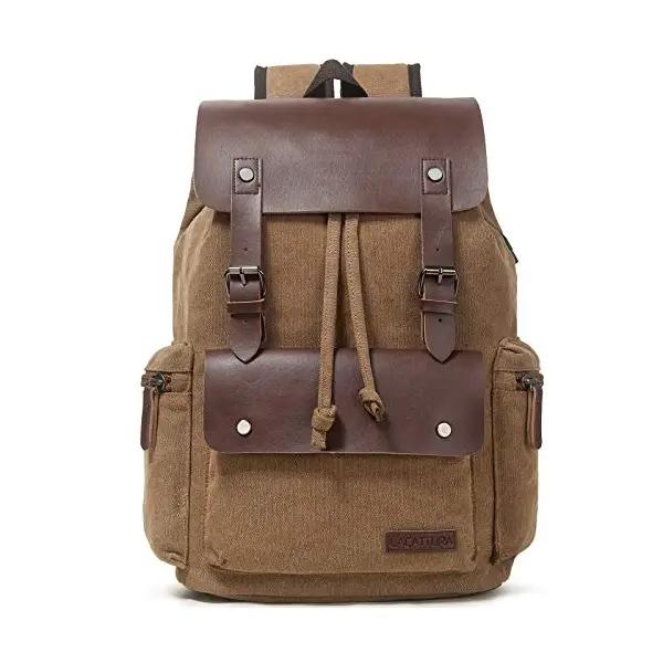 Unisex Vintage Leather Backpack & Denim Canvas Laptop Rucksack view 2